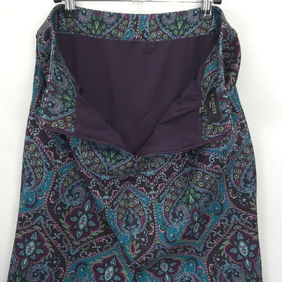 Talbots Petites 6P Paisley Pencil Skirt Multicolor Purple Teal Lined Stretch - Picture 6 of 8